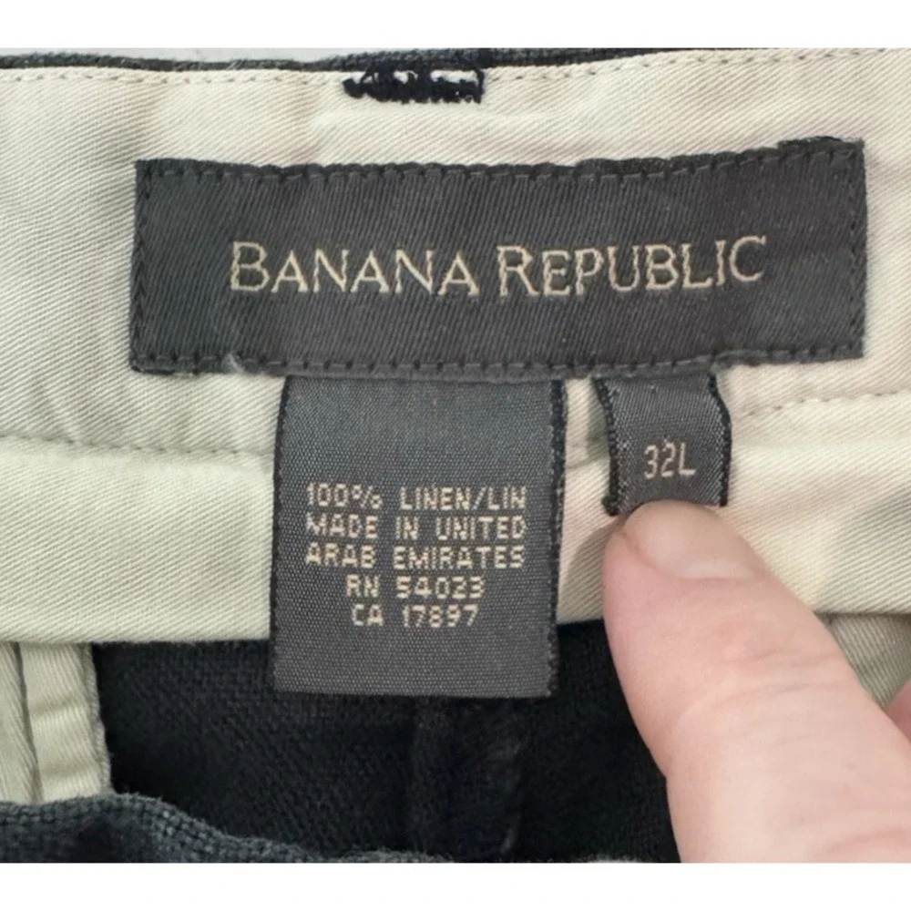 Banana Republic Chino Pants Mens Casual 32x31 Navy Blue 100% Linen Flat-Front